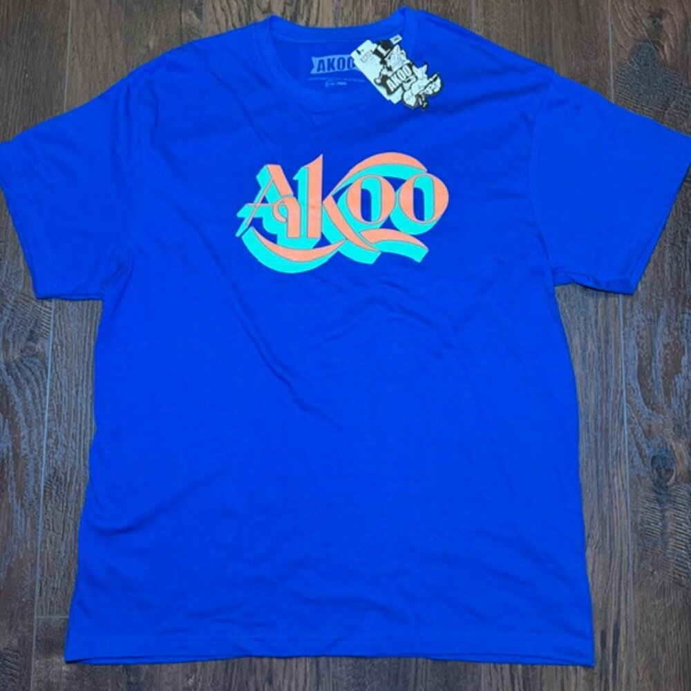 AKOO Graphic T-Shirt Blue 3XL Big Logo Streetwear Cotton Tee NWT Mens